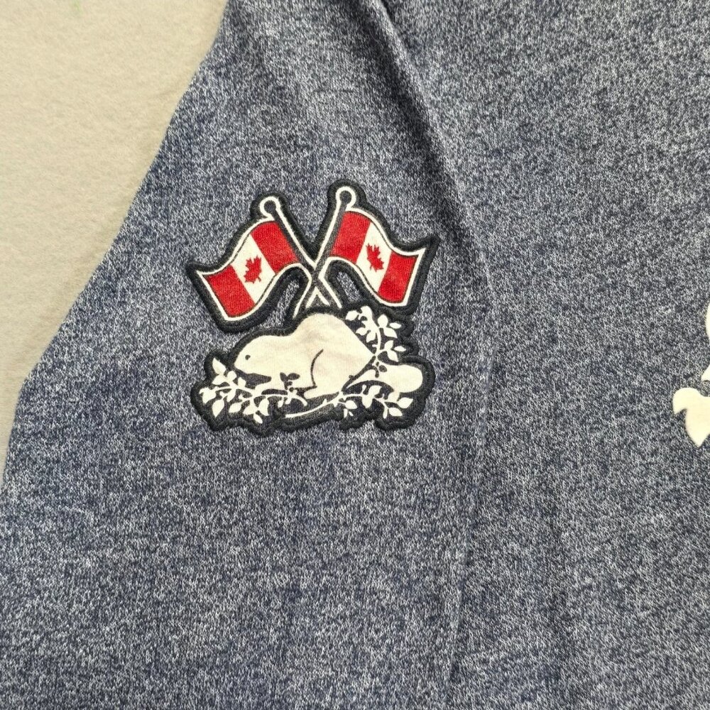 Roots Cooper Beaver Heathered Blue Shirt Logos Canada Vancouver EUC Size S/P - Picture 6 of 11